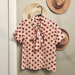 Tucker Cream Polka Dot Bow Tie Blouse with Rust Red Dots